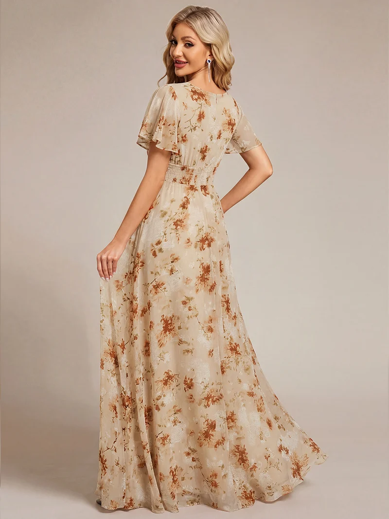 Robe de demoiselle d'honneur trapèze plissée en mousseline de soie simple, encolure ronde