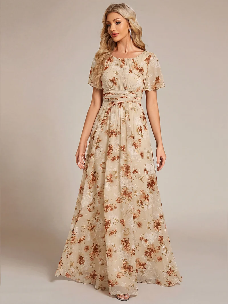 Robe de demoiselle d'honneur trapèze plissée en mousseline de soie simple, encolure ronde
