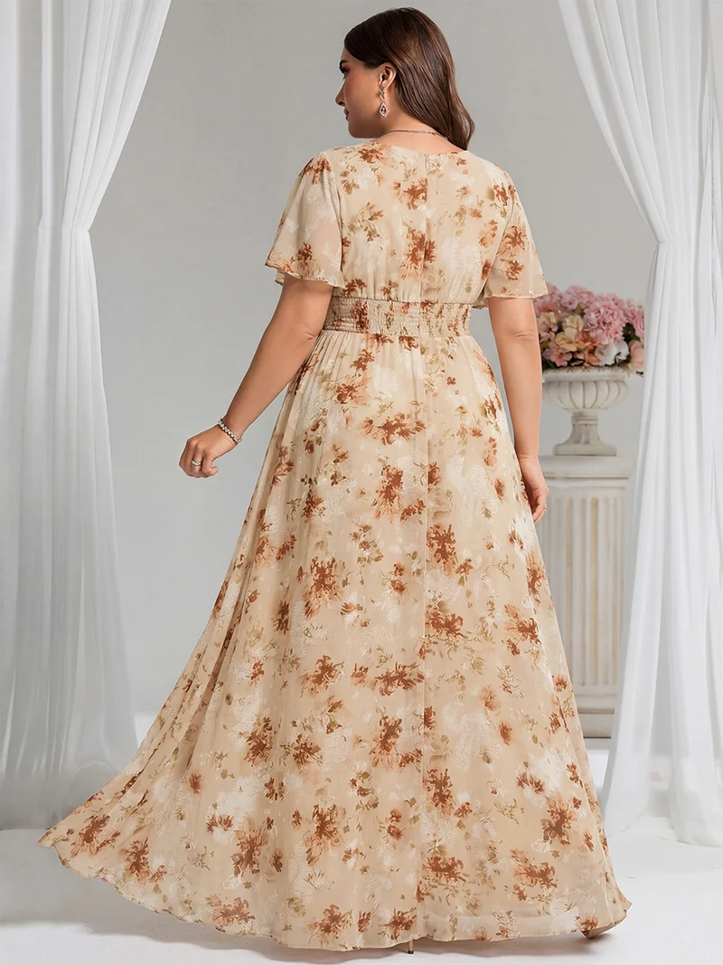 Robe de demoiselle d'honneur trapèze plissée en mousseline de soie simple, encolure ronde