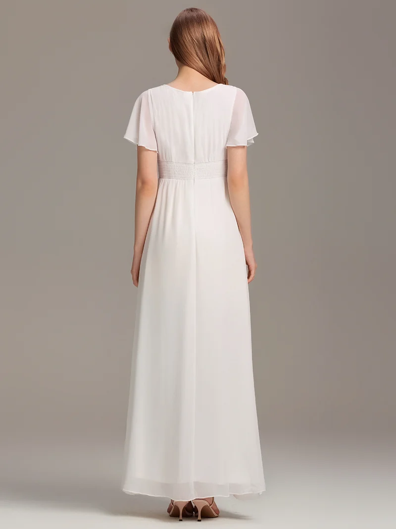 Robe de demoiselle d'honneur trapèze plissée en mousseline de soie simple, encolure ronde