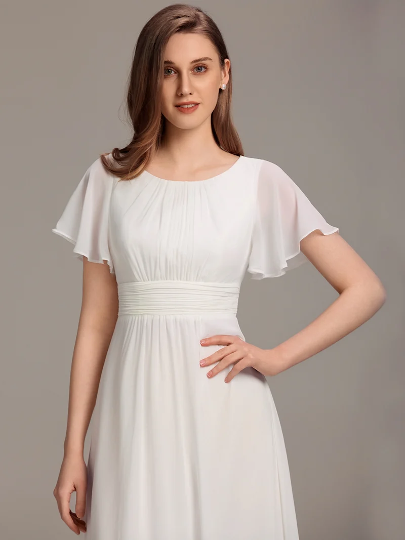 Robe de demoiselle d'honneur trapèze plissée en mousseline de soie simple, encolure ronde