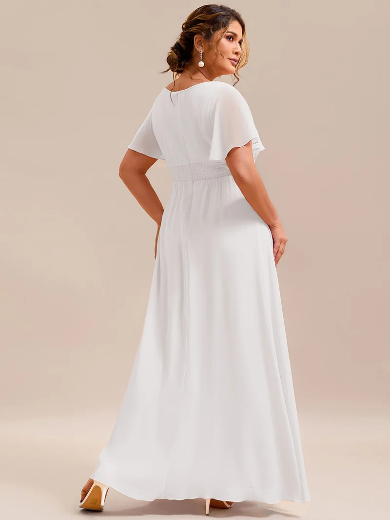 Robe de demoiselle d'honneur trapèze plissée en mousseline de soie simple, encolure ronde