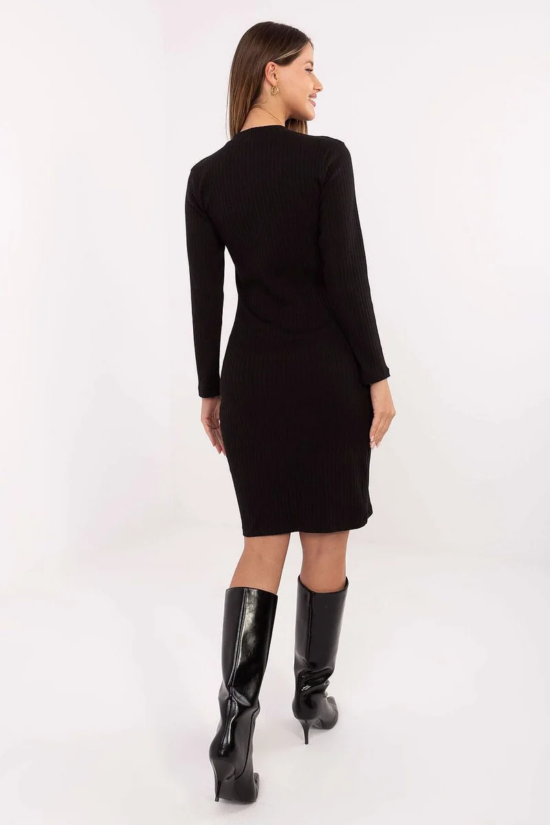 Robe casual moulante noire manches longues