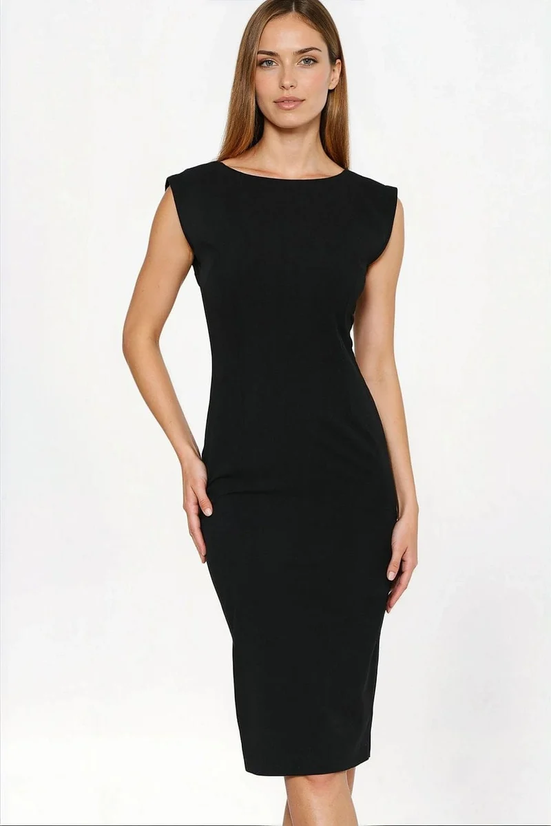 Robe de cocktail moulante noire midi