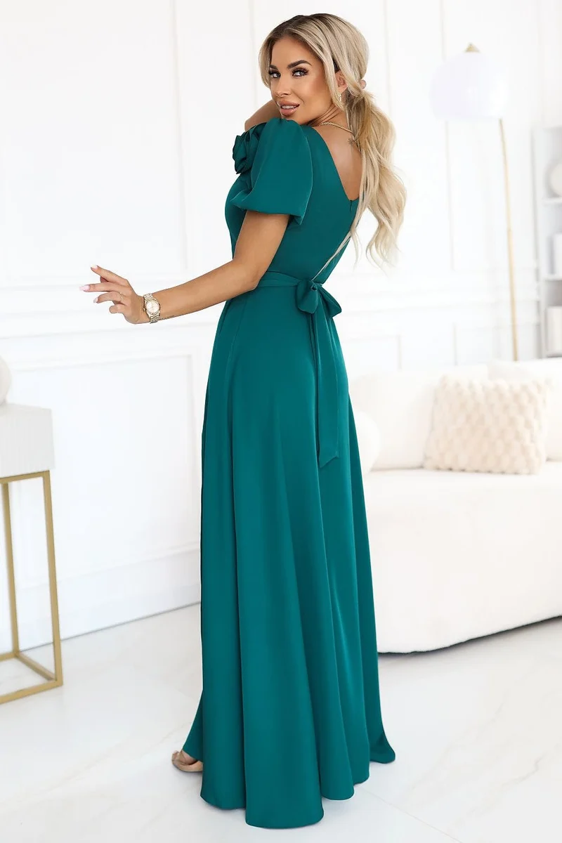 Robe de soirée mariage verte fendue