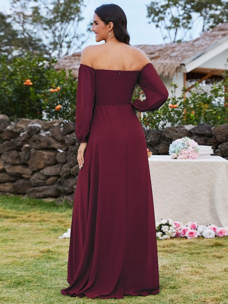 ever DANICA|Robes de demoiselle d'honneur à manches longues en mousseline à épaules dénudées