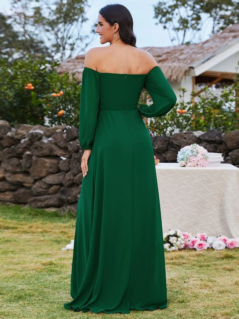 ever DANICA|Robes de demoiselle d'honneur à manches longues en mousseline à épaules dénudées