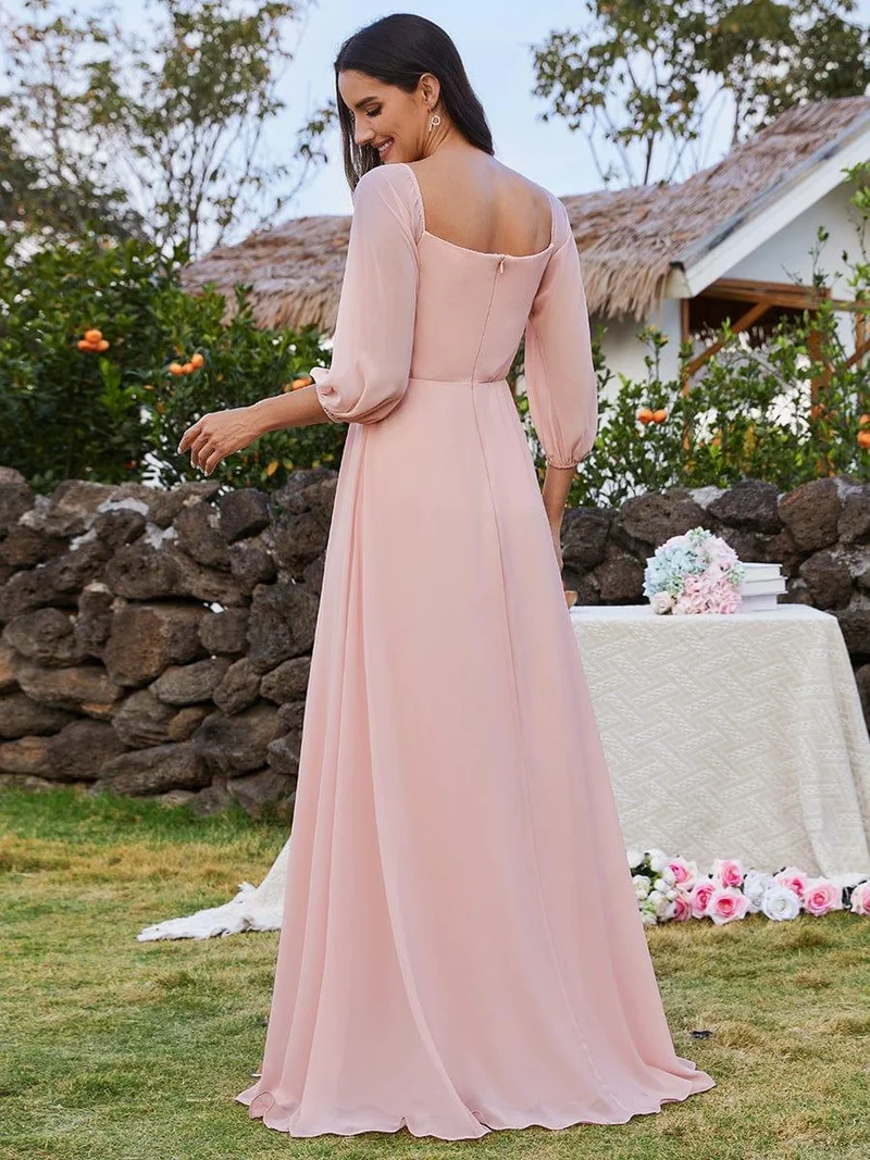 ever DANICA|Robes de demoiselle d'honneur à manches longues en mousseline à épaules dénudées