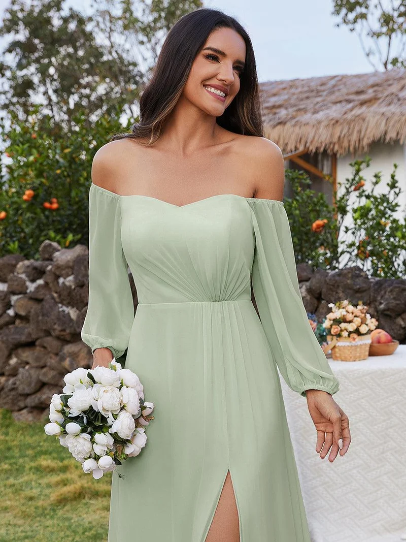 ever DANICA|Robes de demoiselle d'honneur à manches longues en mousseline à épaules dénudées