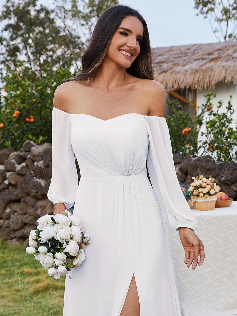 ever DANICA|Robes de demoiselle d'honneur à manches longues en mousseline à épaules dénudées