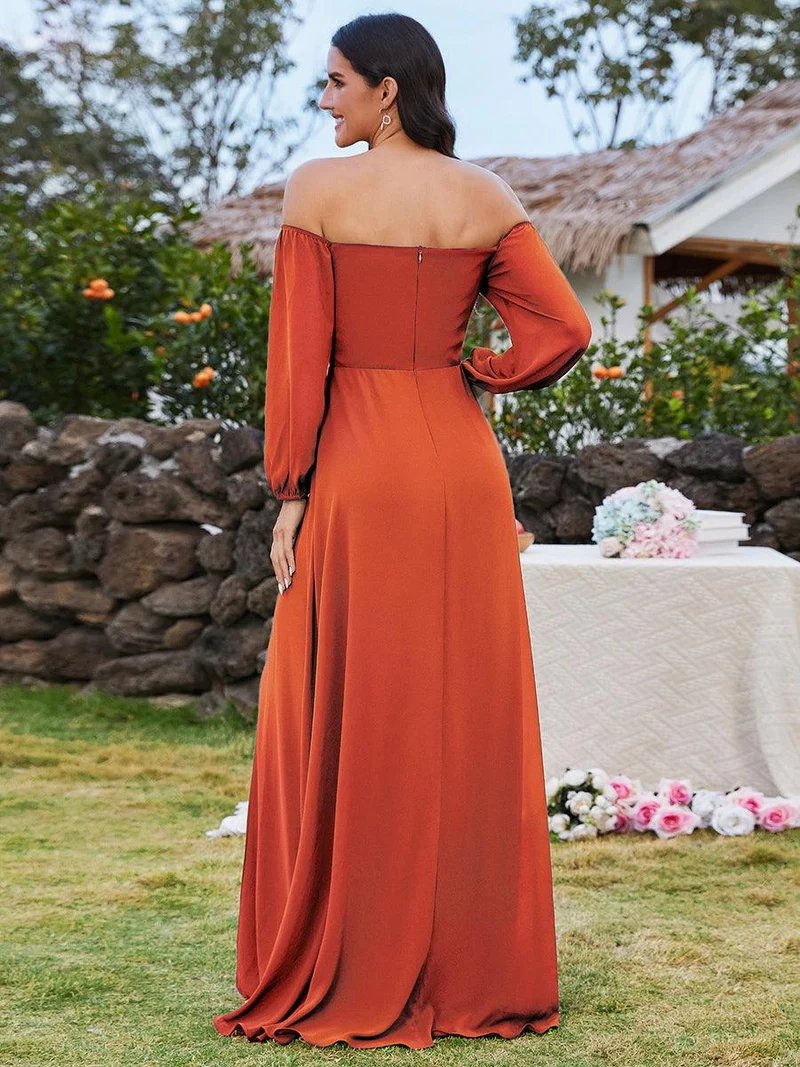 ever DANICA|Robes de demoiselle d'honneur à manches longues en mousseline à épaules dénudées