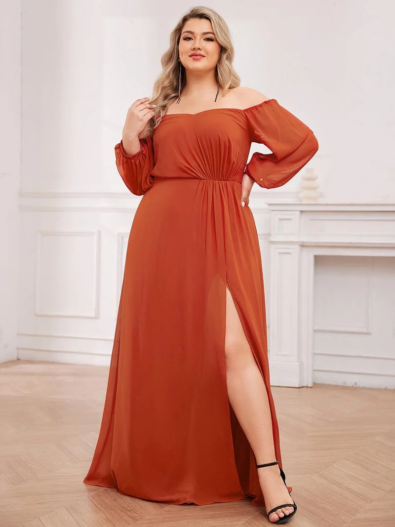 ever DANICA|Robes de demoiselle d'honneur à manches longues en mousseline à épaules dénudées