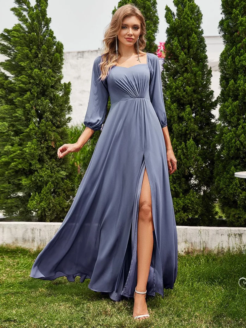 ever DANICA|Robes de demoiselle d'honneur à manches longues en mousseline à épaules dénudées (Vente finale)