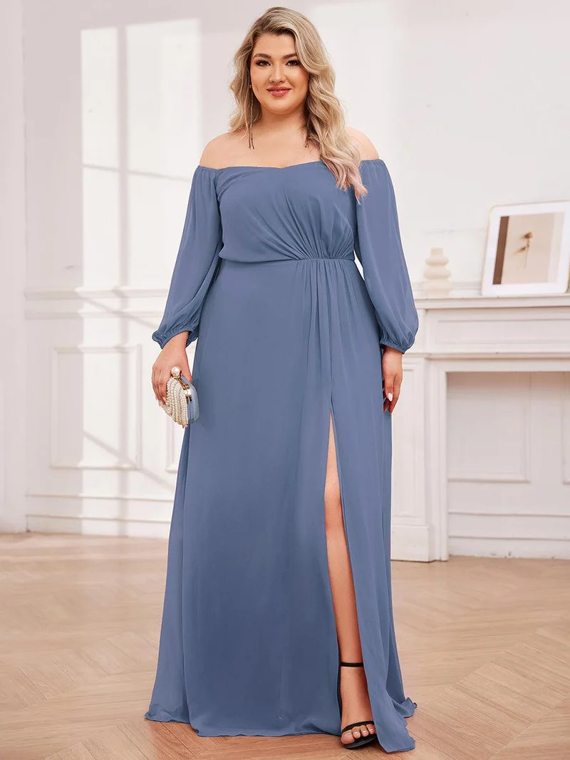ever DANICA|Robes de demoiselle d'honneur à manches longues en mousseline à épaules dénudées (Vente finale)