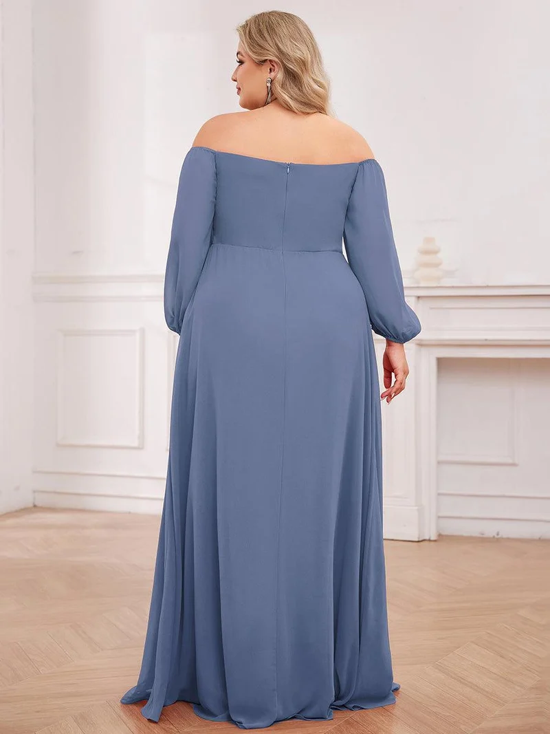 ever DANICA|Robes de demoiselle d'honneur à manches longues en mousseline à épaules dénudées (Vente finale)