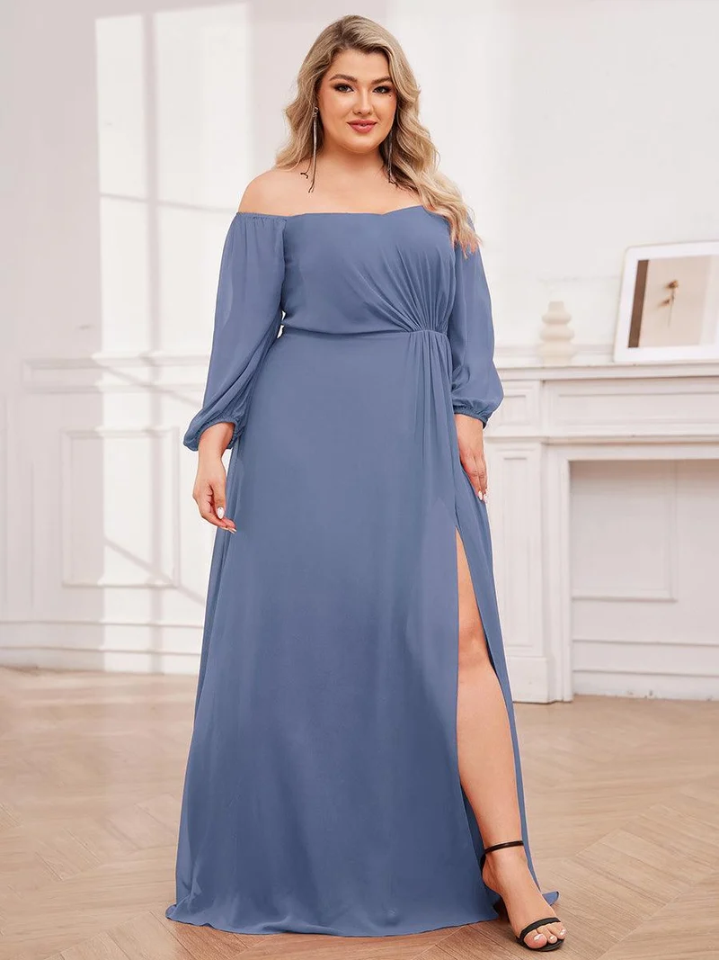 ever DANICA|Robes de demoiselle d'honneur à manches longues en mousseline à épaules dénudées (Vente finale)