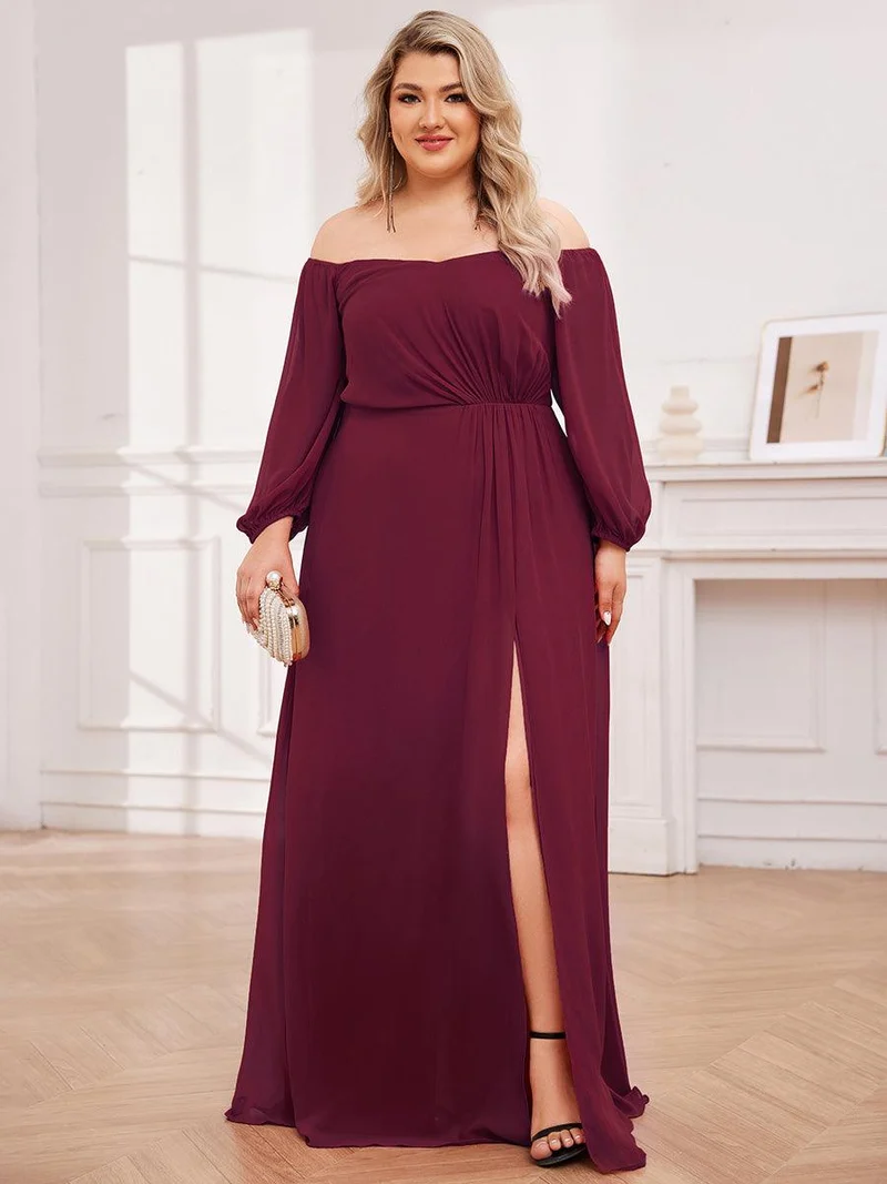 ever DANICA|Robes de demoiselle d'honneur à manches longues en mousseline à épaules dénudées