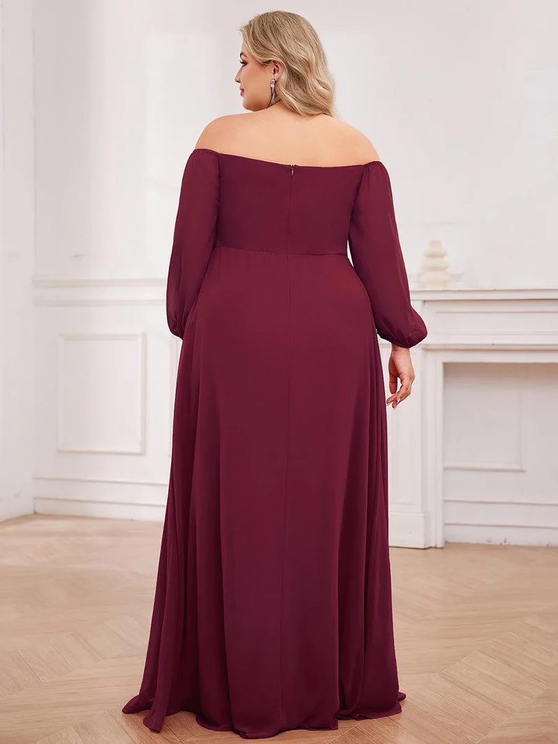 ever DANICA|Robes de demoiselle d'honneur à manches longues en mousseline à épaules dénudées