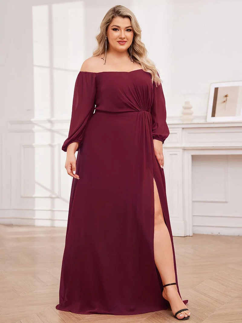 ever DANICA|Robes de demoiselle d'honneur à manches longues en mousseline à épaules dénudées