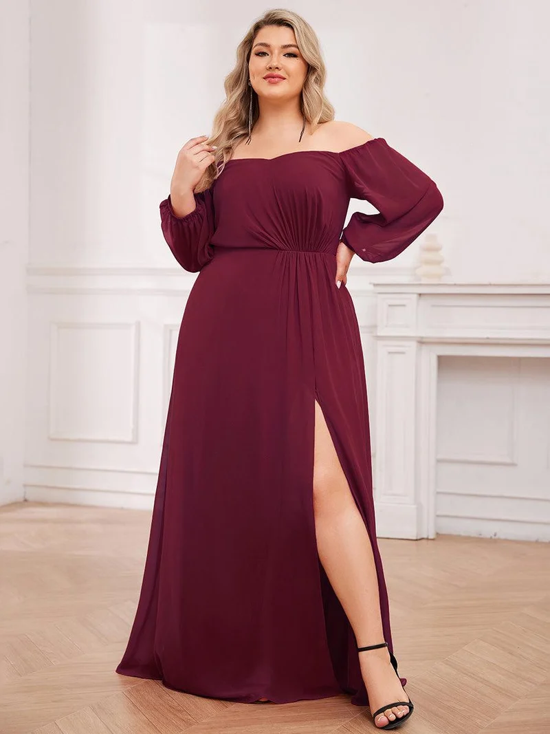 ever DANICA|Robes de demoiselle d'honneur à manches longues en mousseline à épaules dénudées