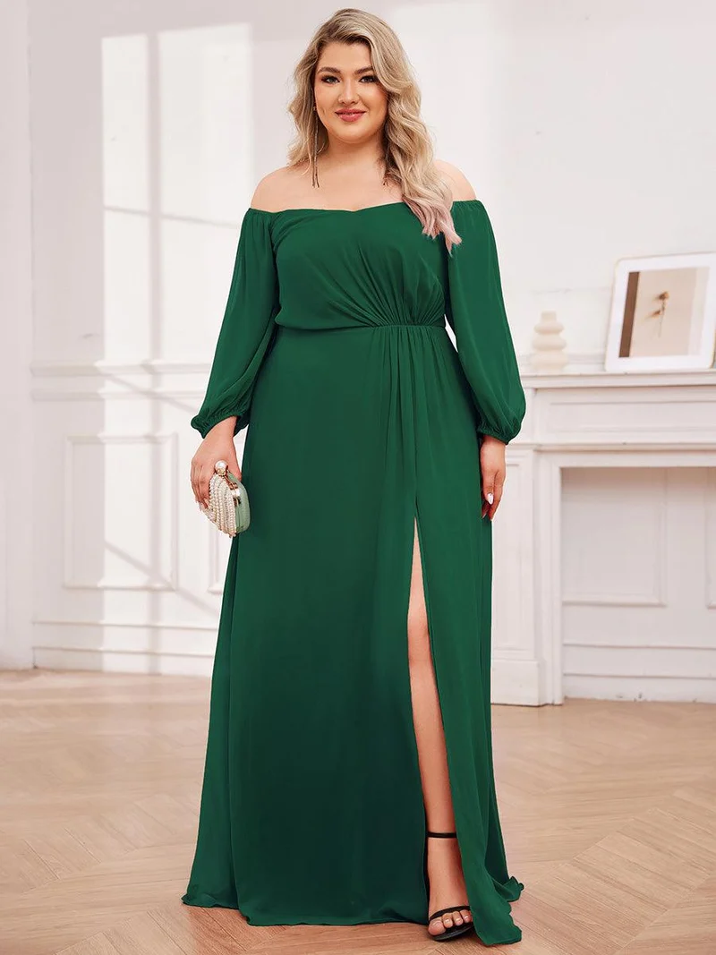 ever DANICA|Robes de demoiselle d'honneur à manches longues en mousseline à épaules dénudées