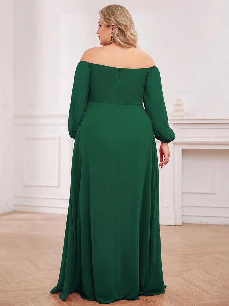 ever DANICA|Robes de demoiselle d'honneur à manches longues en mousseline à épaules dénudées