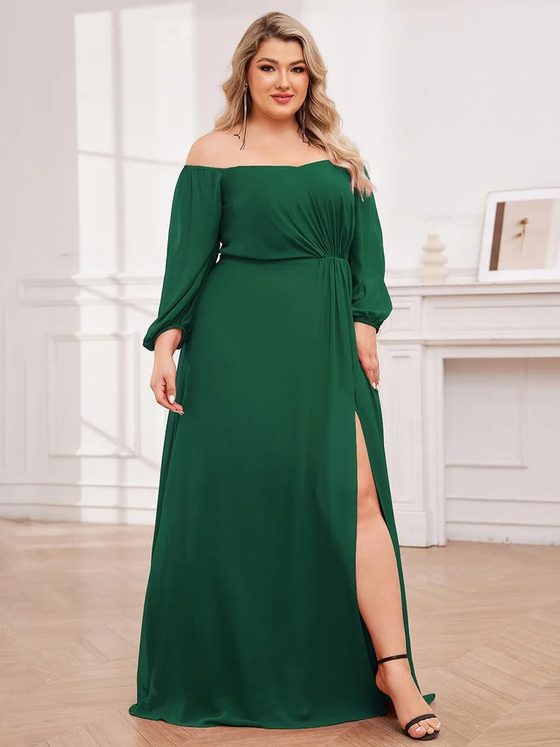 ever DANICA|Robes de demoiselle d'honneur à manches longues en mousseline à épaules dénudées