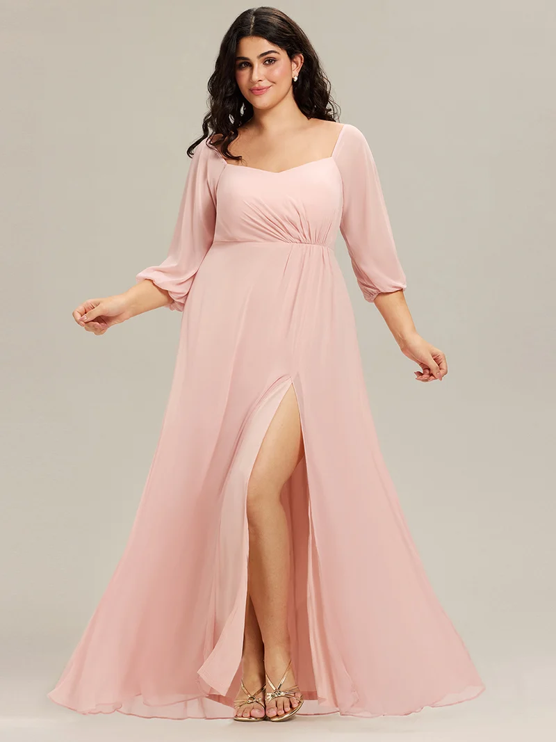 ever DANICA|Robes de demoiselle d'honneur à manches longues en mousseline à épaules dénudées
