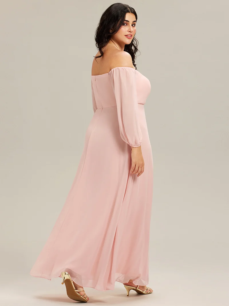 ever DANICA|Robes de demoiselle d'honneur à manches longues en mousseline à épaules dénudées
