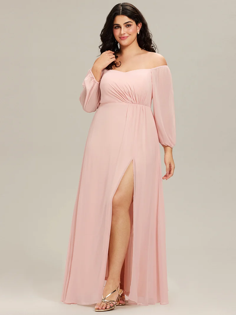 ever DANICA|Robes de demoiselle d'honneur à manches longues en mousseline à épaules dénudées