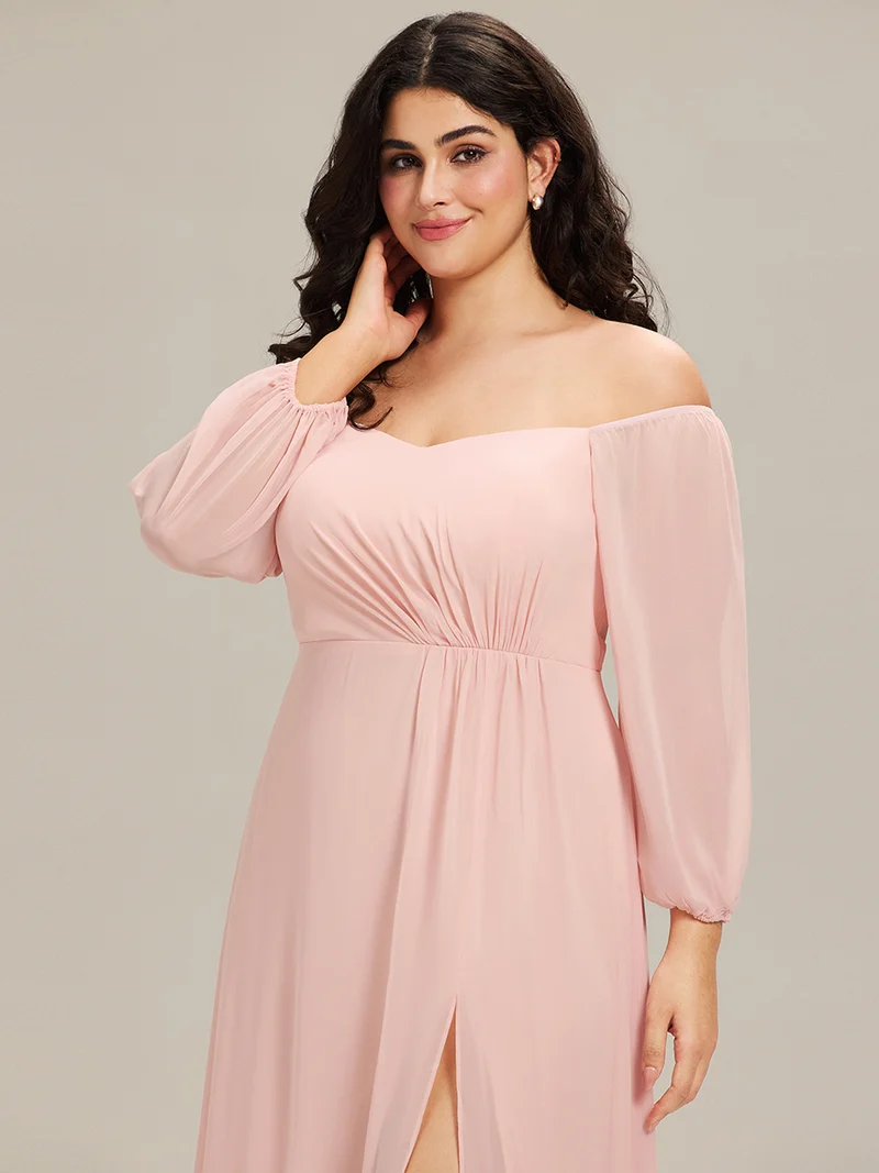 ever DANICA|Robes de demoiselle d'honneur à manches longues en mousseline à épaules dénudées