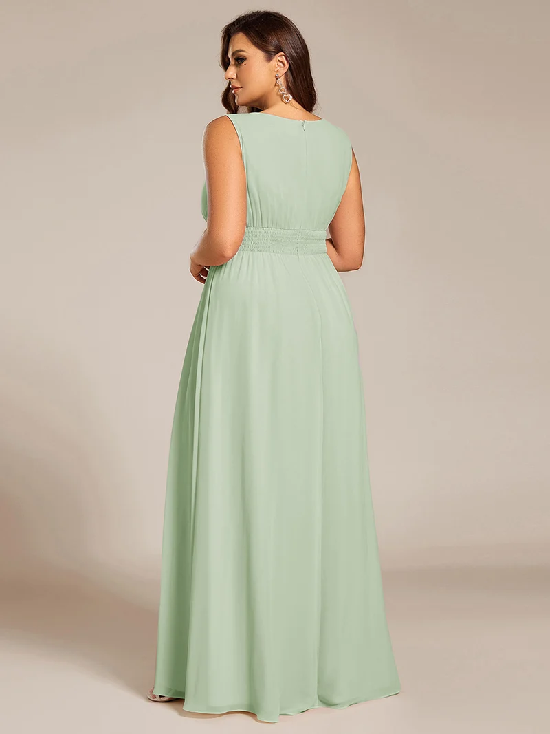 Robe De Demoiselle D'honneur Trapèze Simple Sans Manches En Mousseline Avec Détails Ajourés
