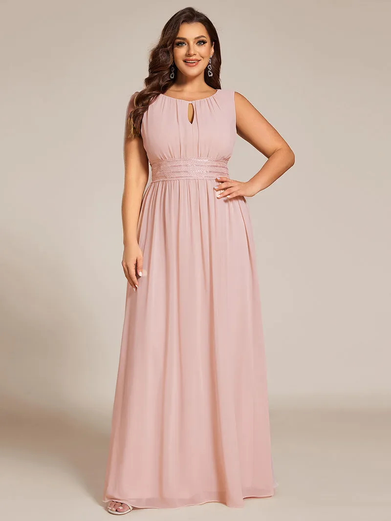 Robe De Demoiselle D'honneur Trapèze Simple Sans Manches En Mousseline Avec Détails Ajourés