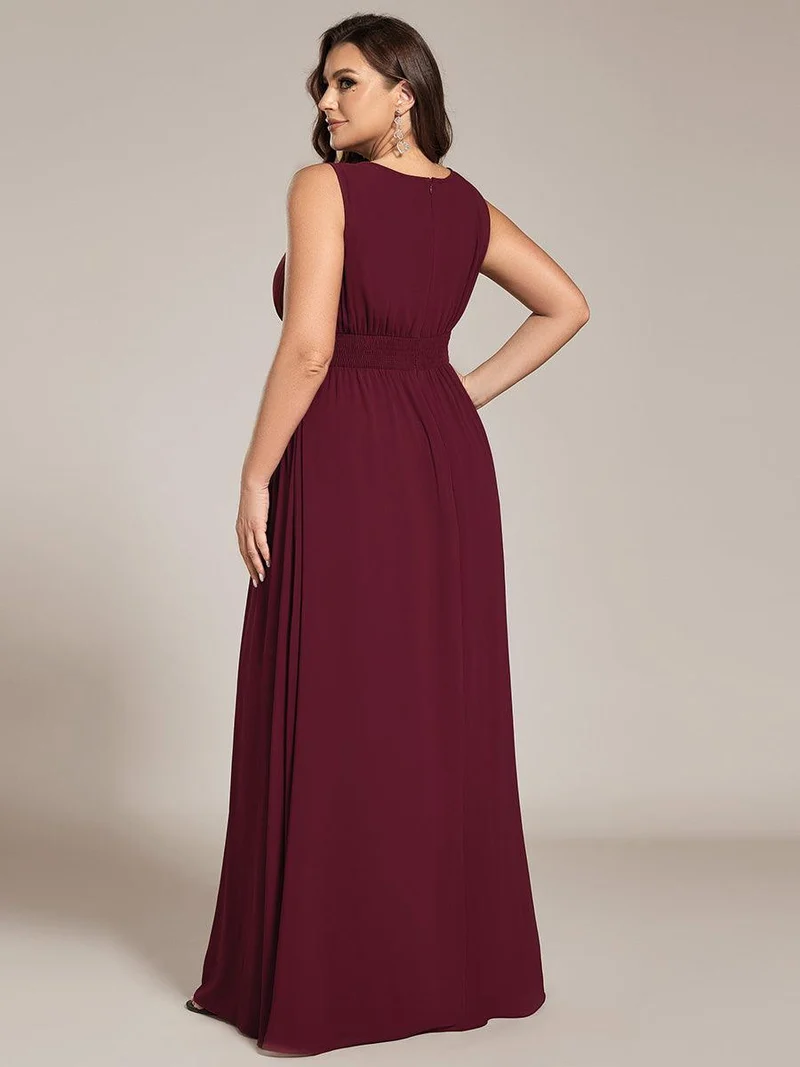 Robe De Demoiselle D'honneur Trapèze Simple Sans Manches En Mousseline Avec Détails Ajourés