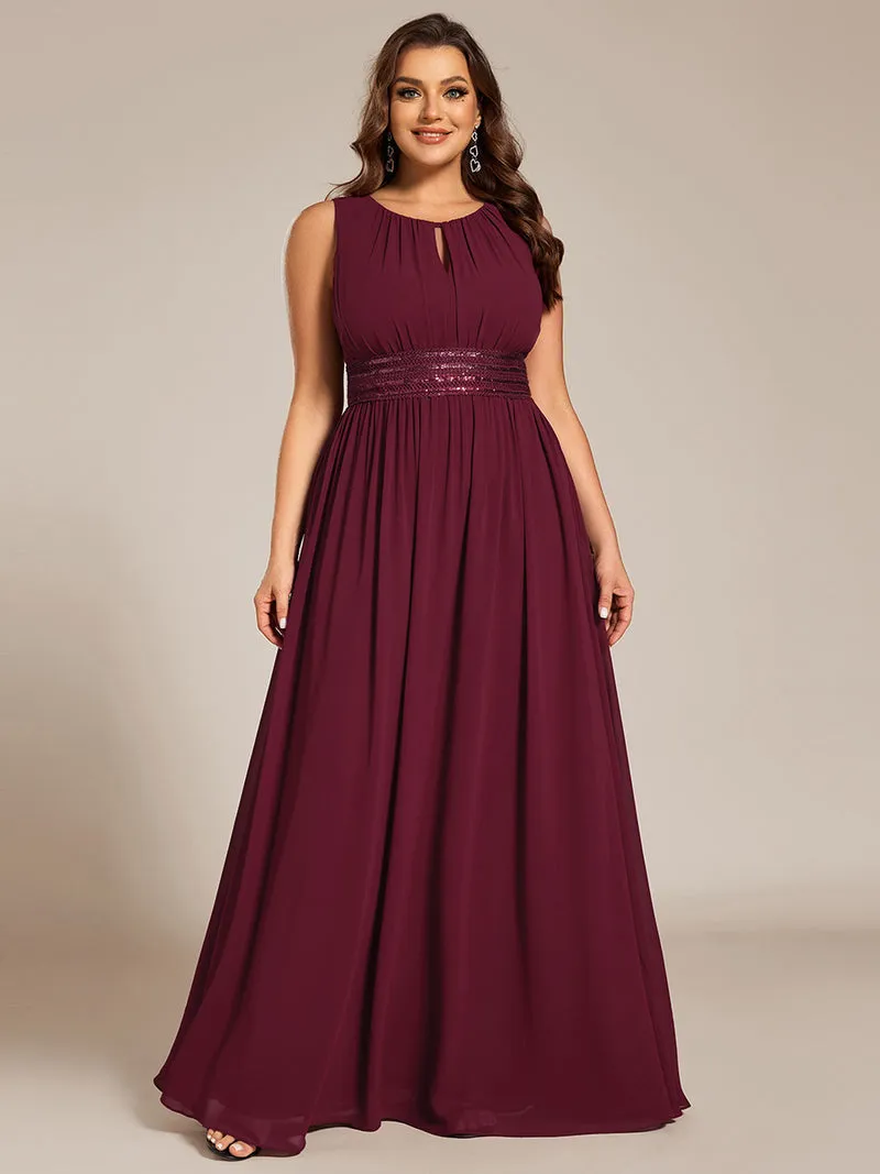 Robe De Demoiselle D'honneur Trapèze Simple Sans Manches En Mousseline Avec Détails Ajourés