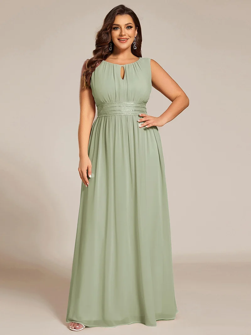Robe De Demoiselle D'honneur Trapèze Simple Sans Manches En Mousseline Avec Détails Ajourés