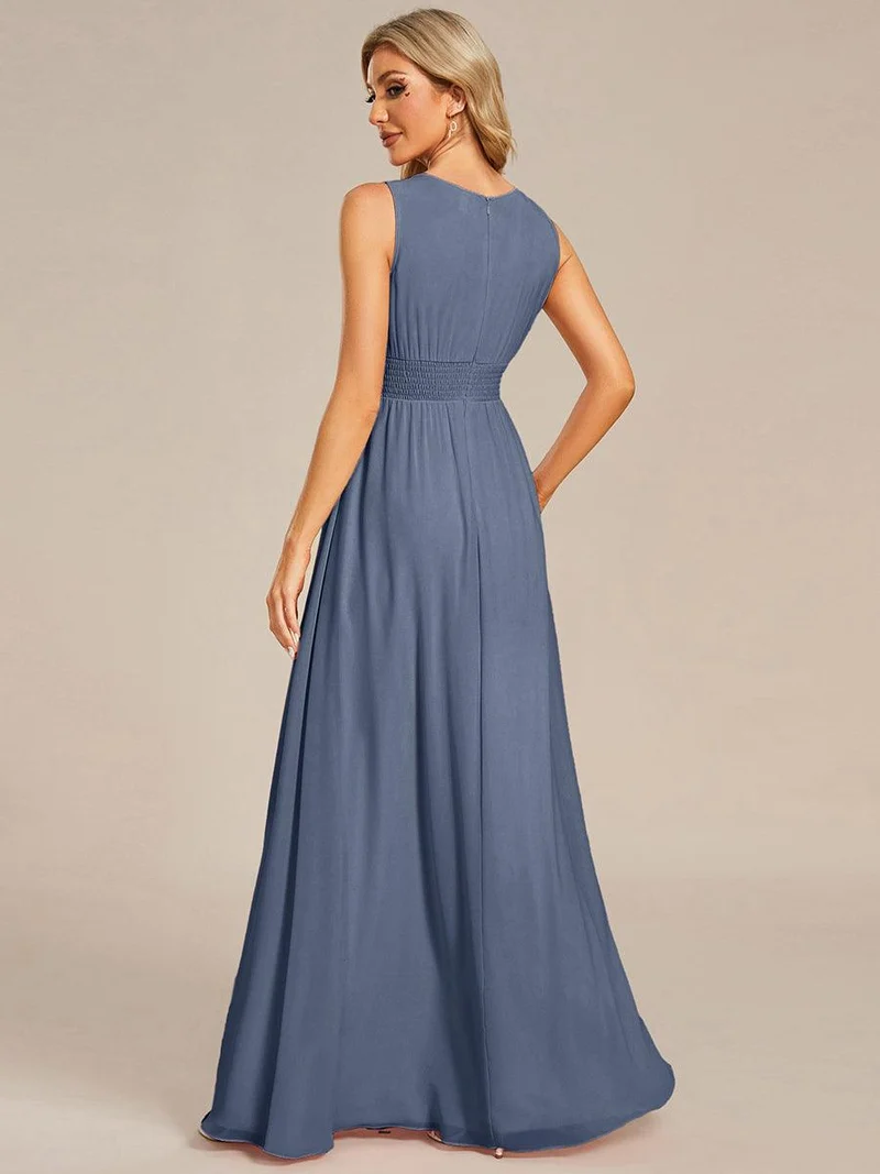 Robe De Demoiselle D'honneur Trapèze Simple Sans Manches En Mousseline Avec Détails Ajourés