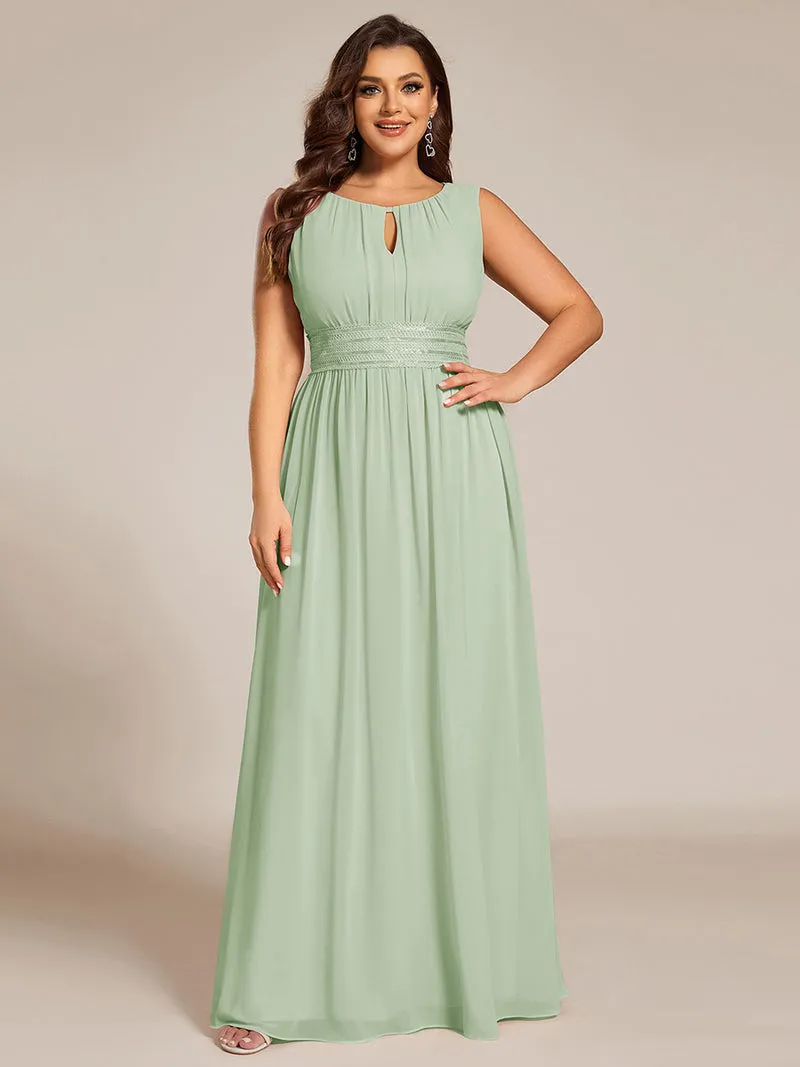 Robe De Demoiselle D'honneur Trapèze Simple Sans Manches En Mousseline Avec Détails Ajourés