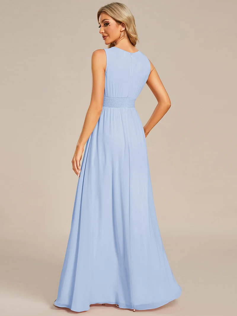 Robe De Demoiselle D'honneur Trapèze Simple Sans Manches En Mousseline Avec Détails Ajourés