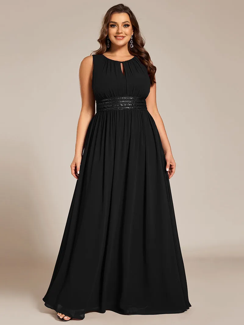 Robe De Demoiselle D'honneur Trapèze Simple Sans Manches En Mousseline Avec Détails Ajourés
