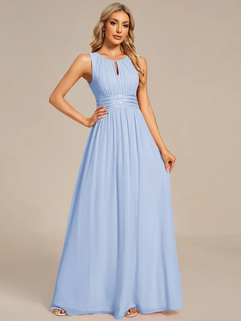 Robe De Demoiselle D'honneur Trapèze Simple Sans Manches En Mousseline Avec Détails Ajourés