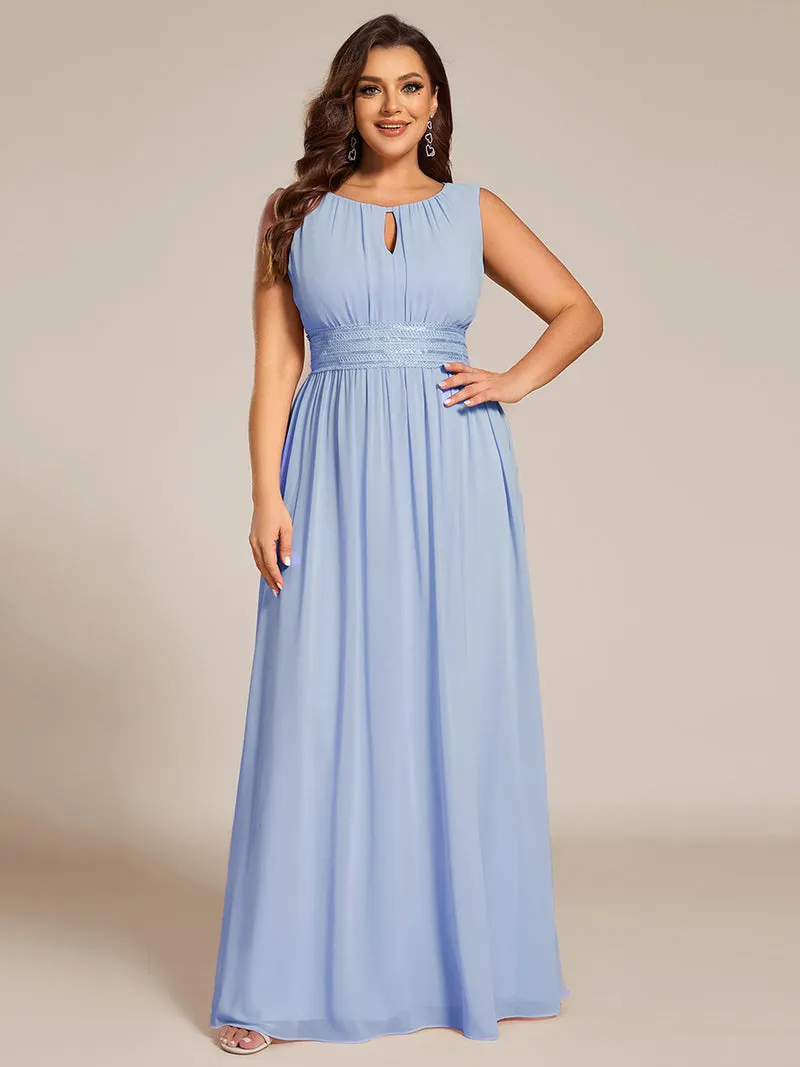 Robe De Demoiselle D'honneur Trapèze Simple Sans Manches En Mousseline Avec Détails Ajourés