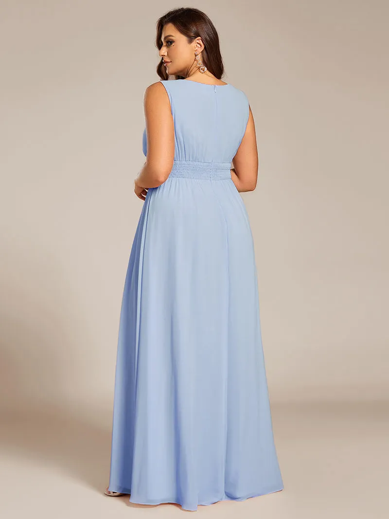 Robe De Demoiselle D'honneur Trapèze Simple Sans Manches En Mousseline Avec Détails Ajourés