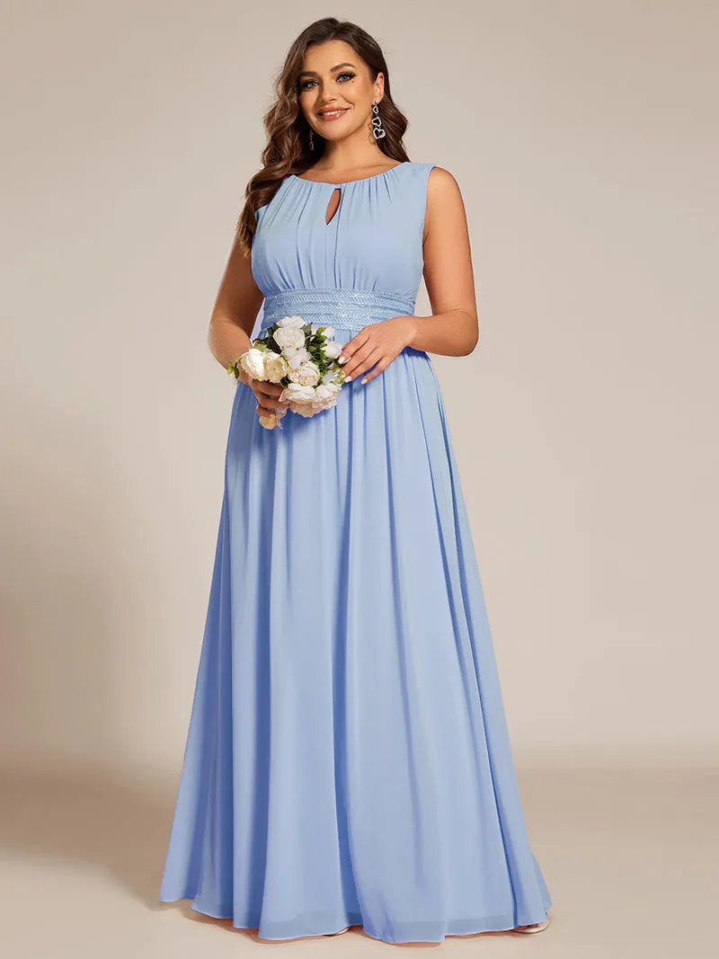 Robe De Demoiselle D'honneur Trapèze Simple Sans Manches En Mousseline Avec Détails Ajourés