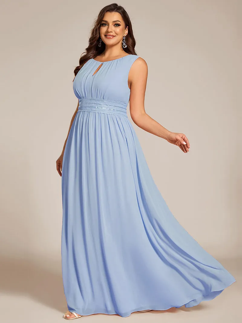 Robe De Demoiselle D'honneur Trapèze Simple Sans Manches En Mousseline Avec Détails Ajourés