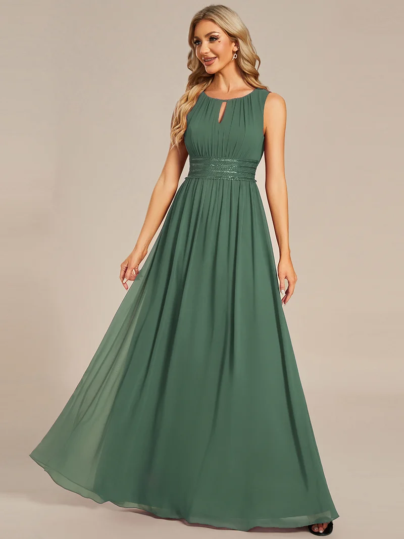 Robe De Demoiselle D'honneur Trapèze Simple Sans Manches En Mousseline Avec Détails Ajourés