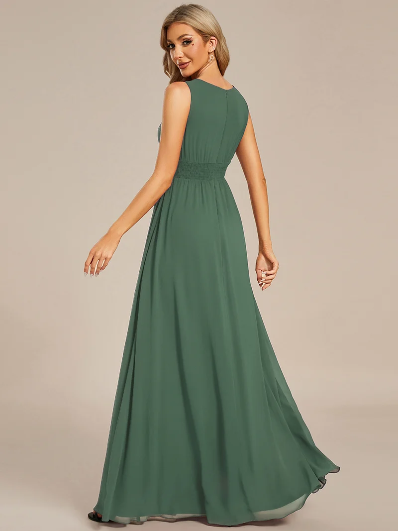 Robe De Demoiselle D'honneur Trapèze Simple Sans Manches En Mousseline Avec Détails Ajourés