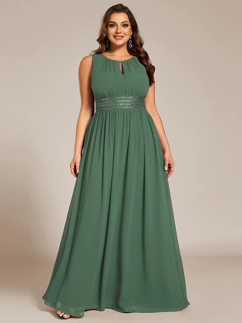 Robe De Demoiselle D'honneur Trapèze Simple Sans Manches En Mousseline Avec Détails Ajourés