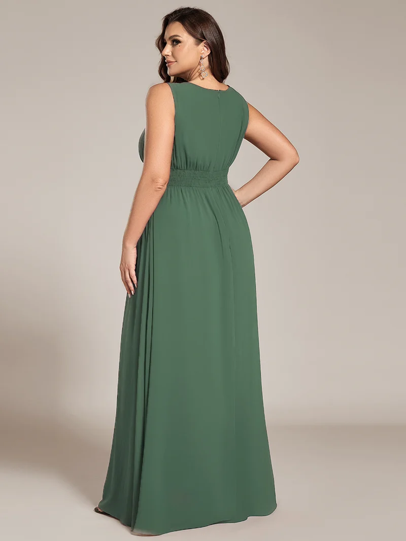 Robe De Demoiselle D'honneur Trapèze Simple Sans Manches En Mousseline Avec Détails Ajourés