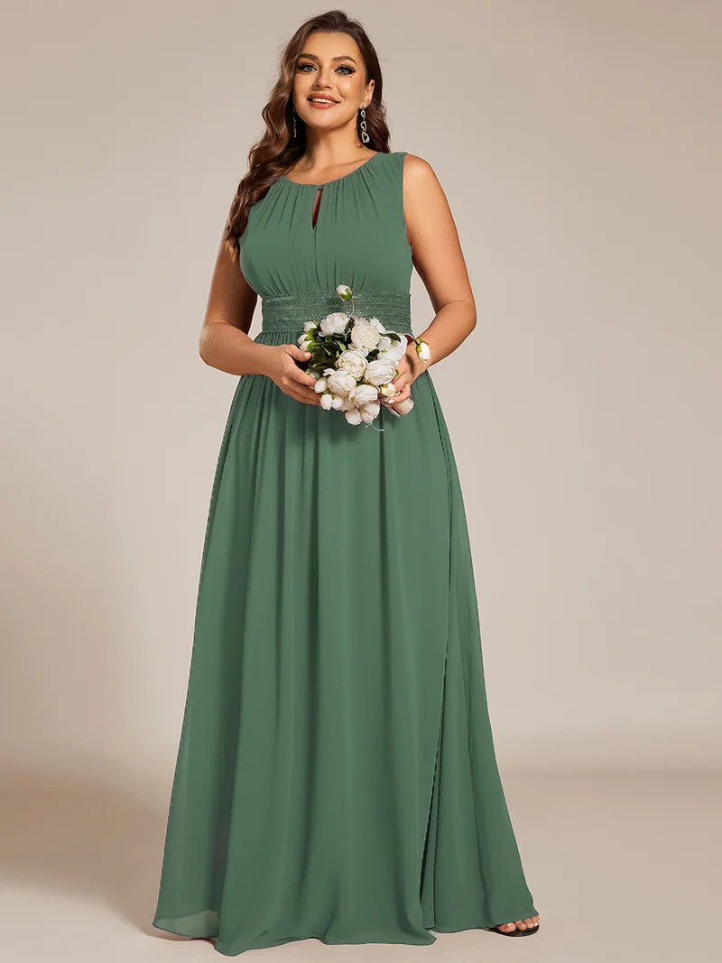 Robe De Demoiselle D'honneur Trapèze Simple Sans Manches En Mousseline Avec Détails Ajourés